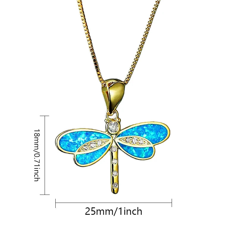 Ocean Theme Dragonfly Necklace Aobao Opal Inlaid Starfish Detail Fashion Jewelry