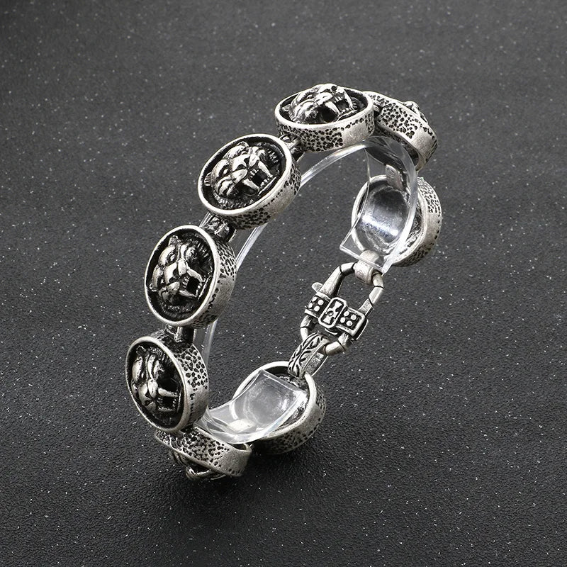 KALEN Casting Tiger Head Round Blank Hip Hop Stainless Steel Jewelry Zodiac Bracelet for Men