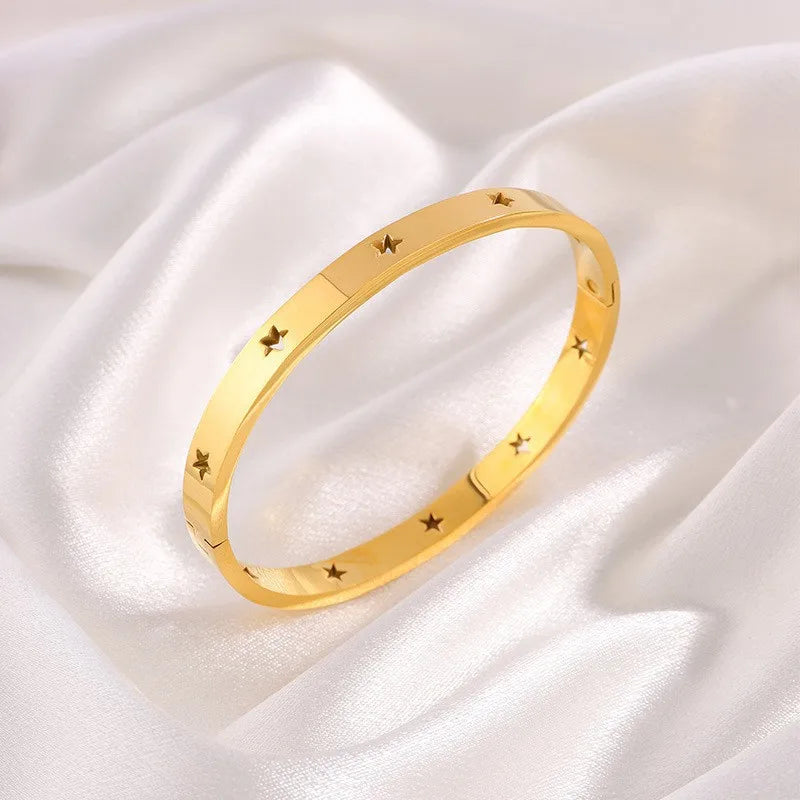 REBEL Stainless Inoxydable Stainless Steel 18K Gold Plated Roman Women Fashion Jewelry Bracelets Bangles
