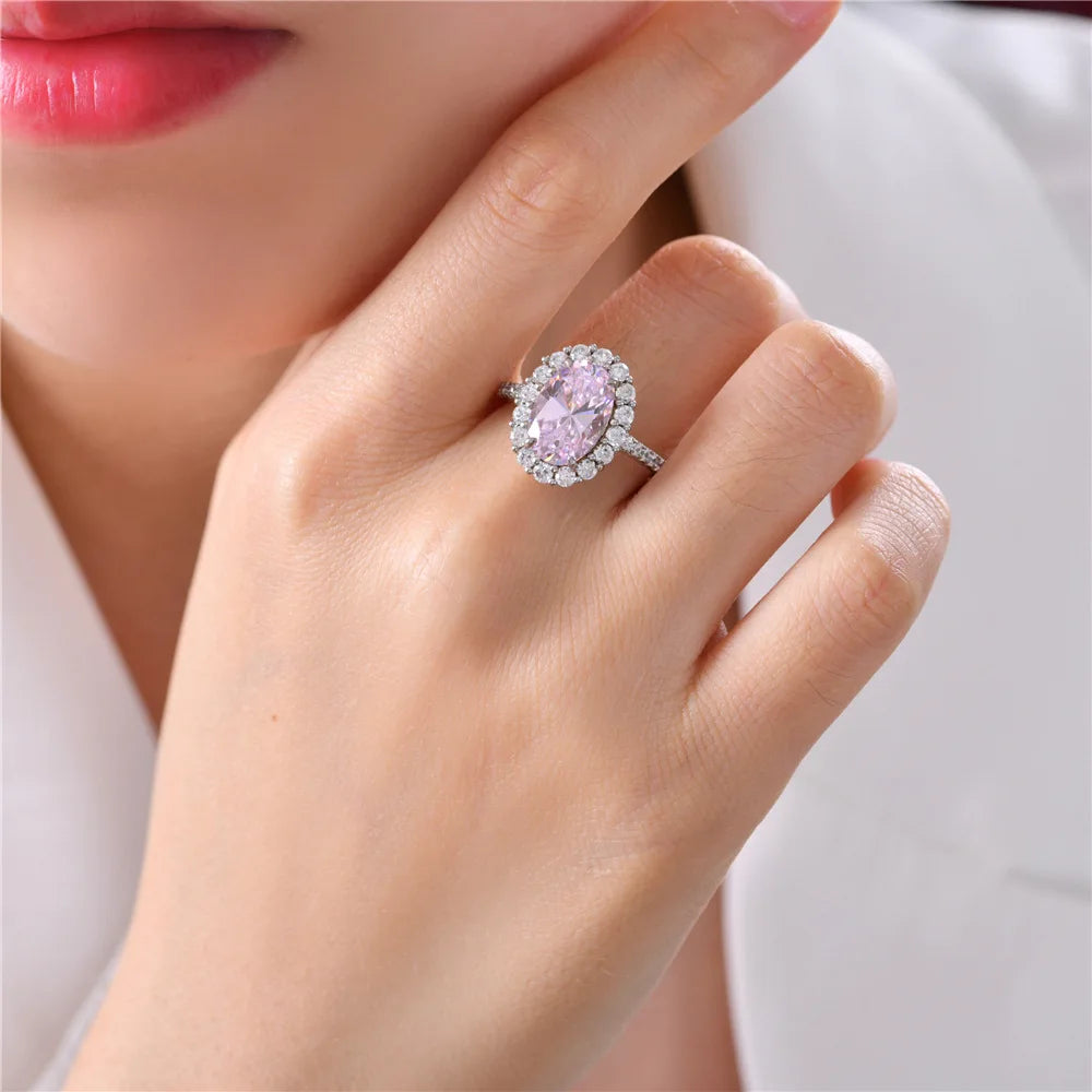 MuShan Jewelry Factory Luxurious White S925 Silver 3 Carat 8*12 High Carbon Diamond Ring From Europe and America