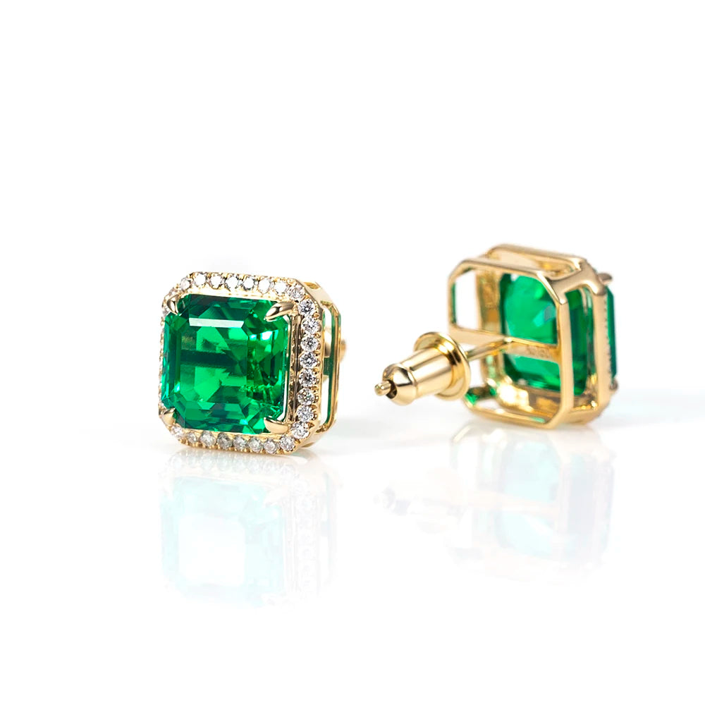 Custom Jewelry MSE-797 Fashion Earring Jewelry 18K Yellow Gold Lab Grown Emerald Stud Earrings