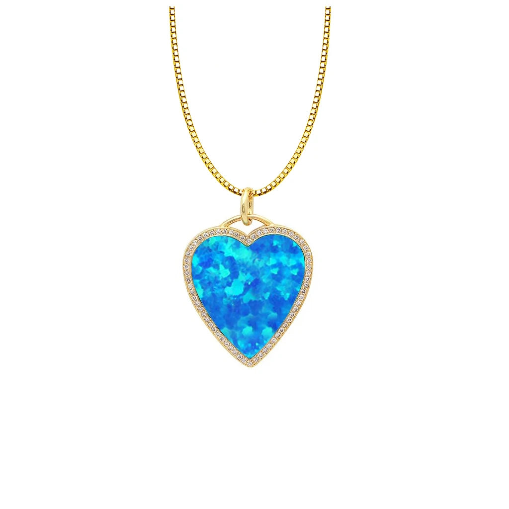 Classic Opal Love Heart Pendant Necklace Copper  Daily Fashion Jewelry for Her Aobao