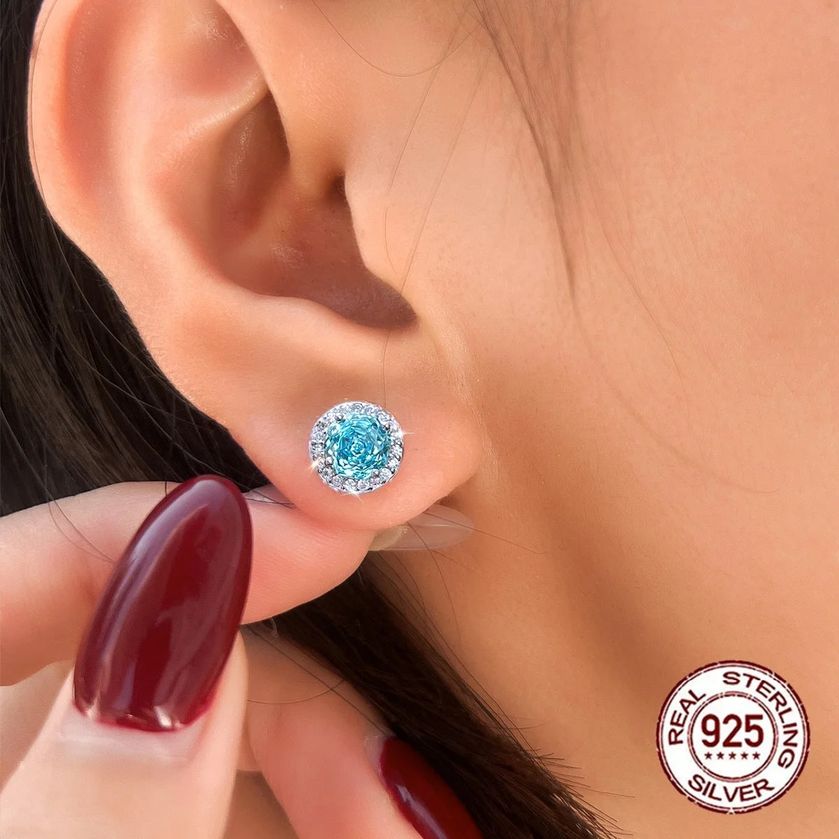 S&S 925 Sterling Silver 8mm Rose-Cut CZ Stud Earrings – 4 Colours – Collection