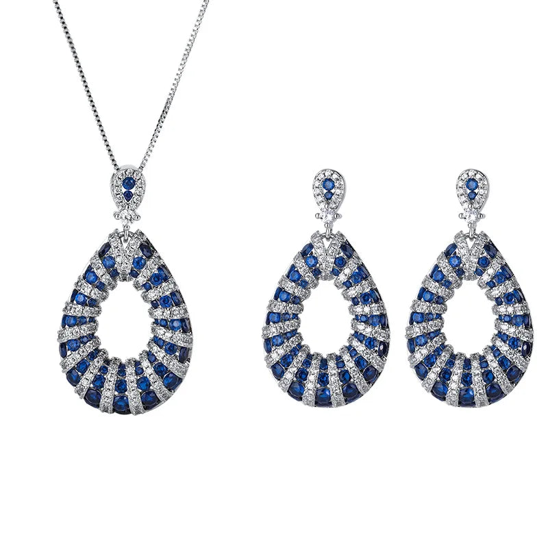 Gemfiori Korean Style Earrings Pendant Inlaid with Blue Zircon Set Personalized Design Fashionable Jewelry