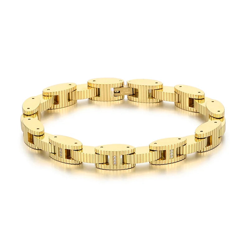 KALEN Men Casual 220mm Stainless Steel Mechanical Links Chain Bracelet