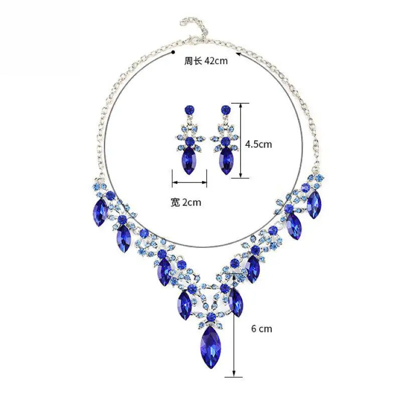 XM S383 Silver Plated Marquise Cut Zircon Floral Teardrop Necklace & Drop Earrings Set