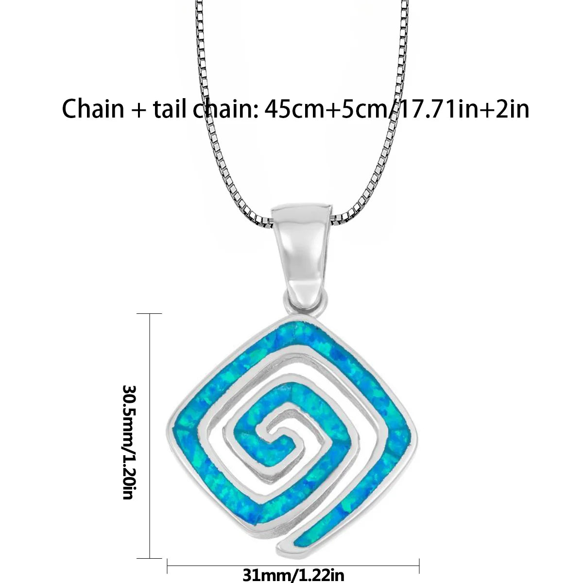 Square Spiral Pendant - Blue Opal Inlaid Silver Plated Artistic Jewelry for Women Wholesale