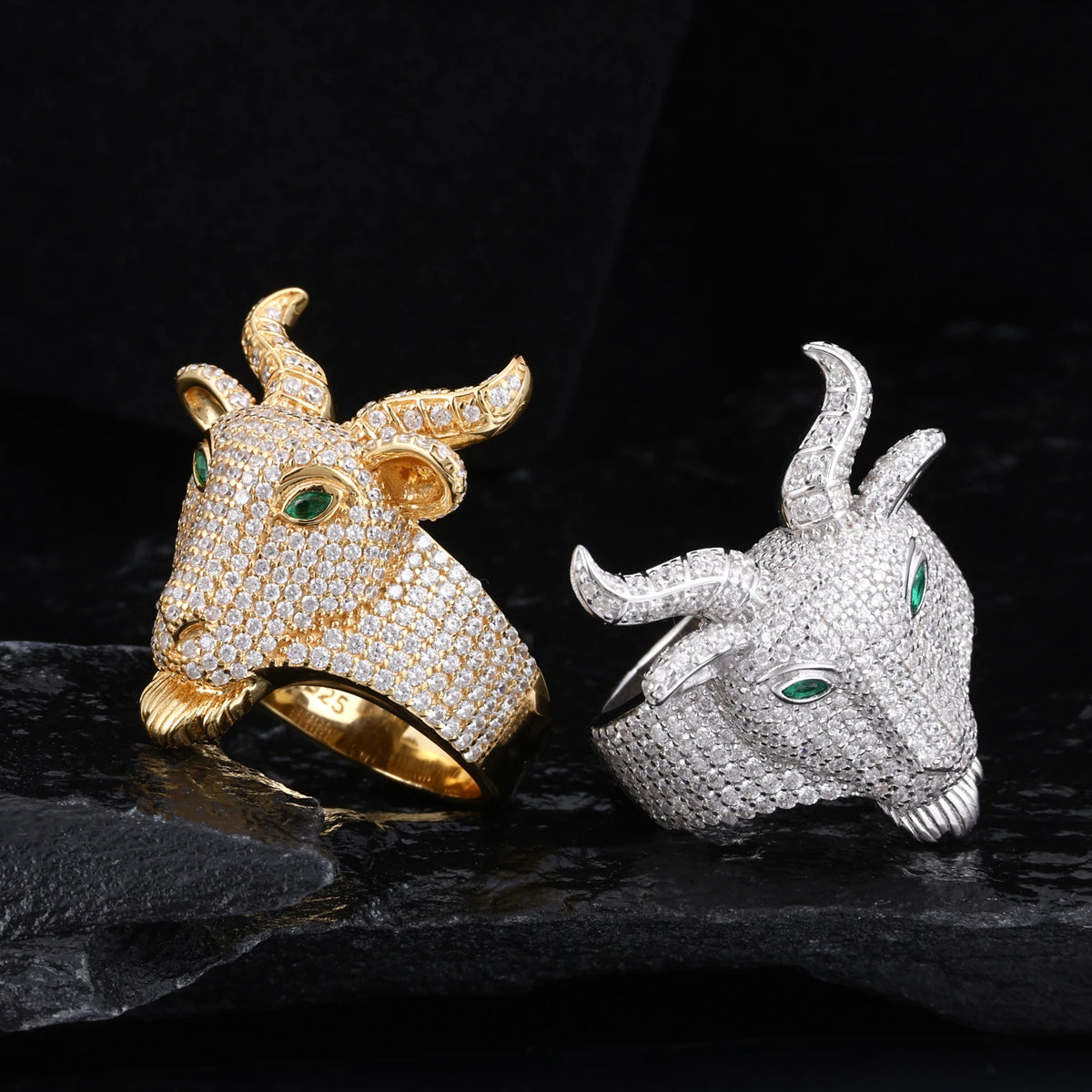 BiG-BOSS Hip Hop Mens Luxury Jewelry Gift Iced Out Bling 925 Sterling Silver VVS D Color Moissanite Evil Goat Gemstone Ring
