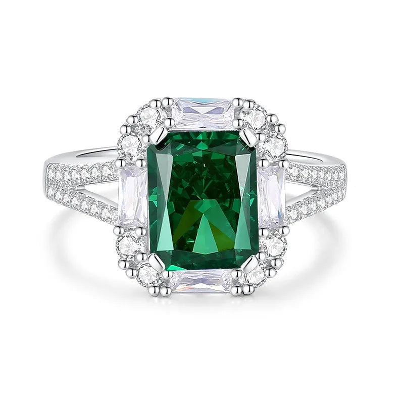 Wholesale 925 Sterling Silver Emerald 5A 8A Zirconia Ring Women Engagement Wedding Rings Custom Jewelry Manufacturing Supplies