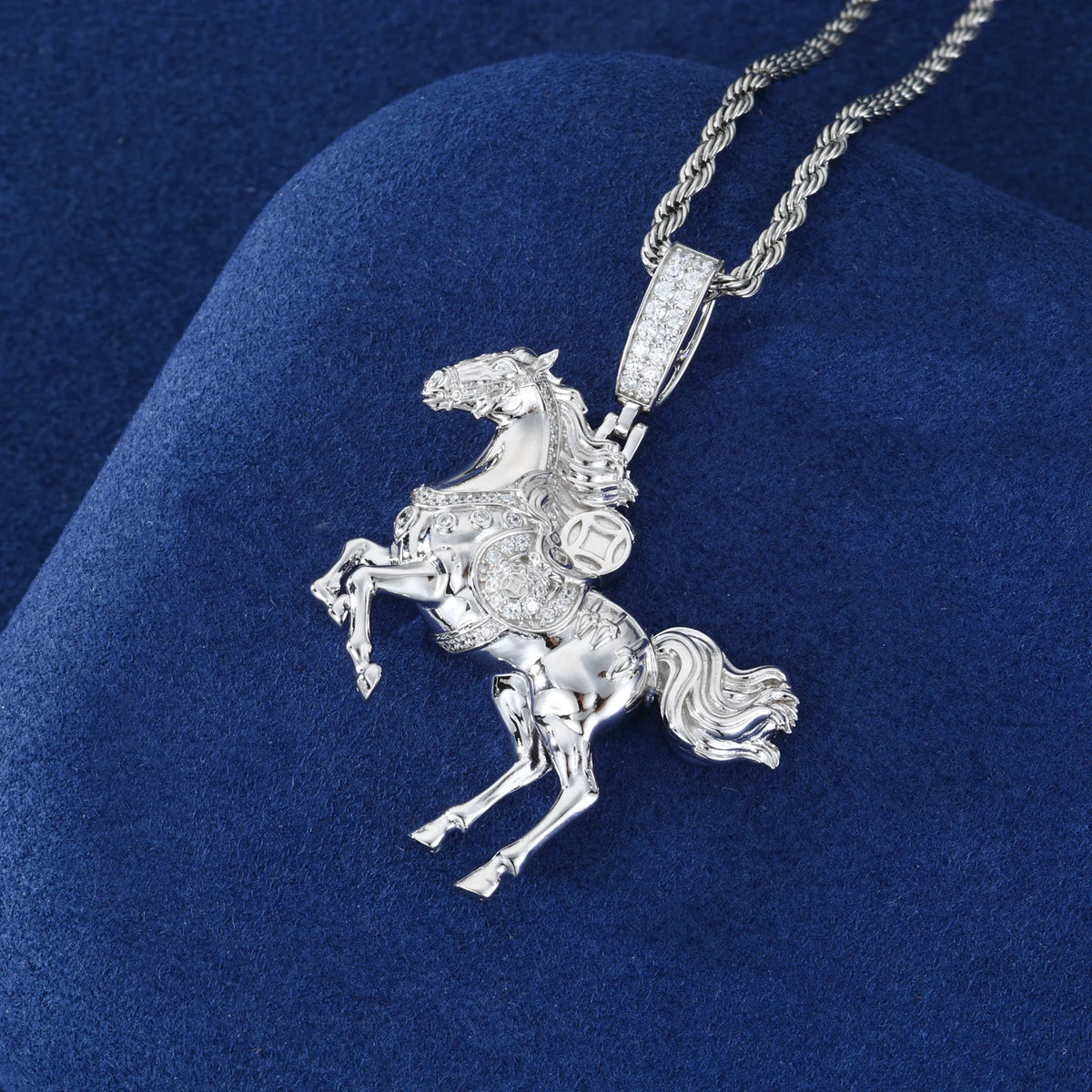 REBEL Luxury Galloping Horse Pendant 18K Gold Plated Brass AAAAA CZ Diamond Animal Charm Necklace High Quality Jewelry Factory