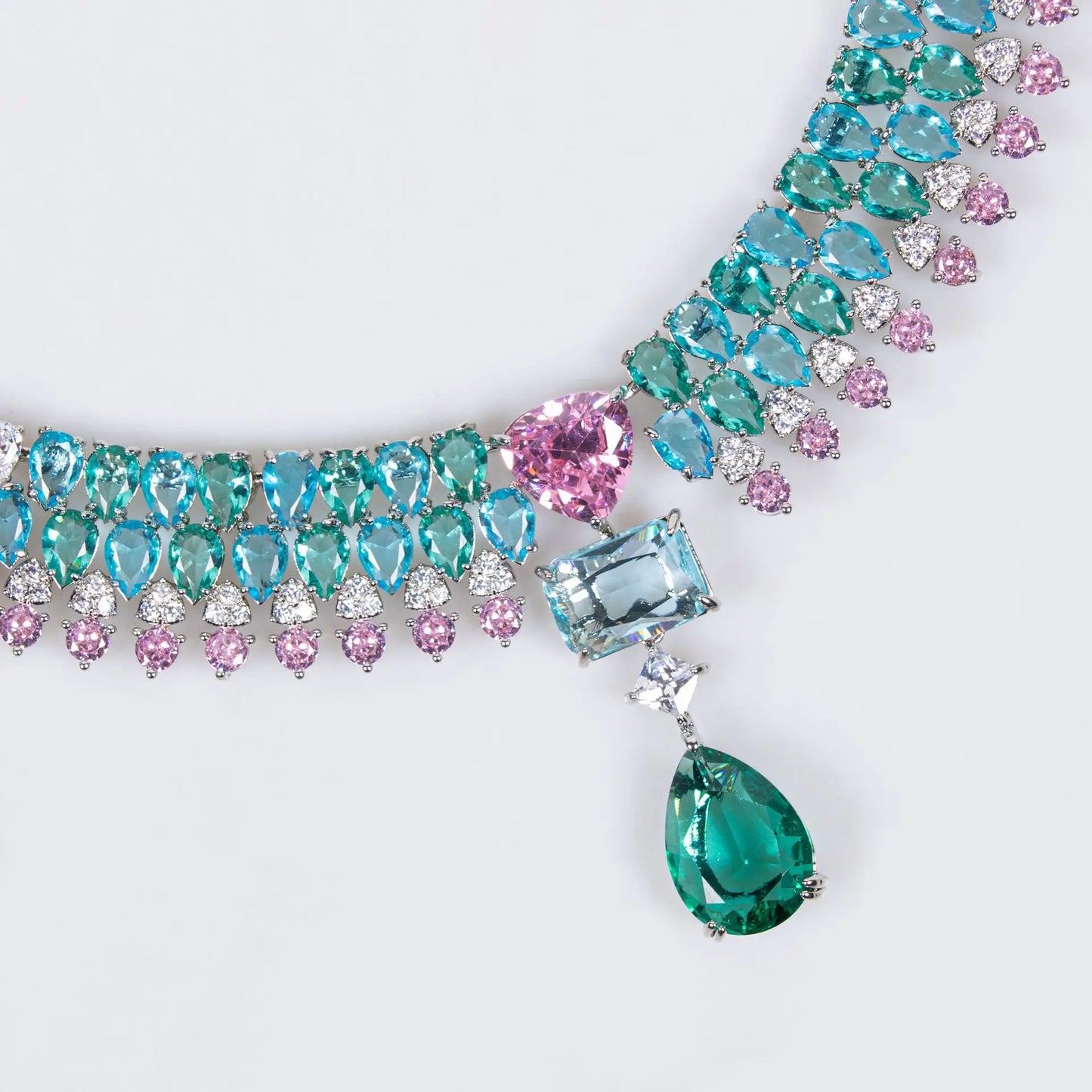 Luxury Bling Colorful Cubic Zirconia Necklace Earring Sets High Quality Dubai Wedding Bridal Jewelry Sets