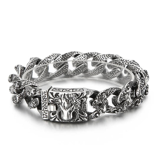 KALEN 220mm Punk Stainless Steel Lion Head Pattern Link Bracelets for Men