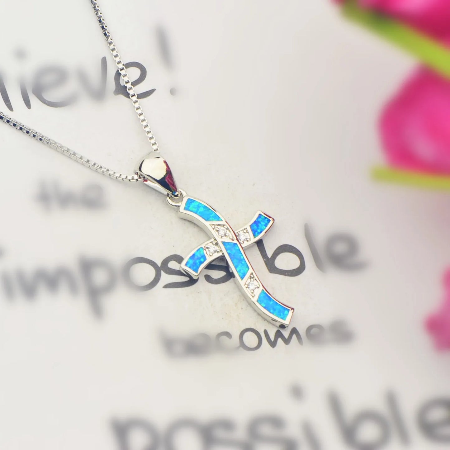 Ocean Theme Cross Necklace Aobao Opal Inlaid Starfish Detail Fashion Jewelry