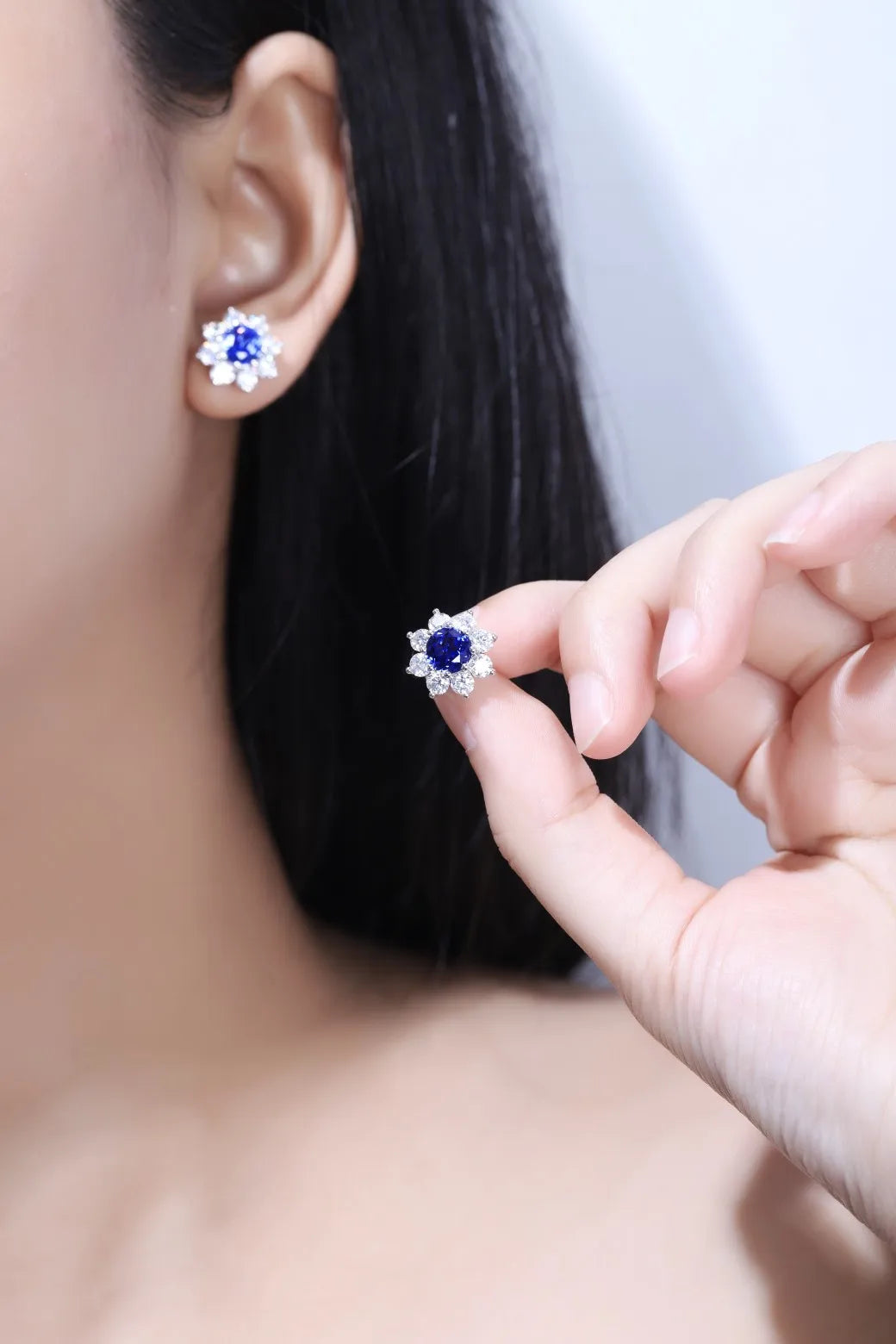 Gemfiori Anster S925 Silver Lab-Grown Sapphire Trendy Drop Earrings for Woman Wedding & Party