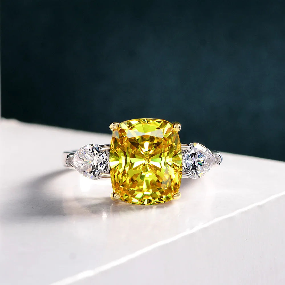 MuShan Jewelry Factory High End Simulation Diamond 10*12 Wedding Ring High Carbon Diamond 4 Carat S925 Pure Silver Ring