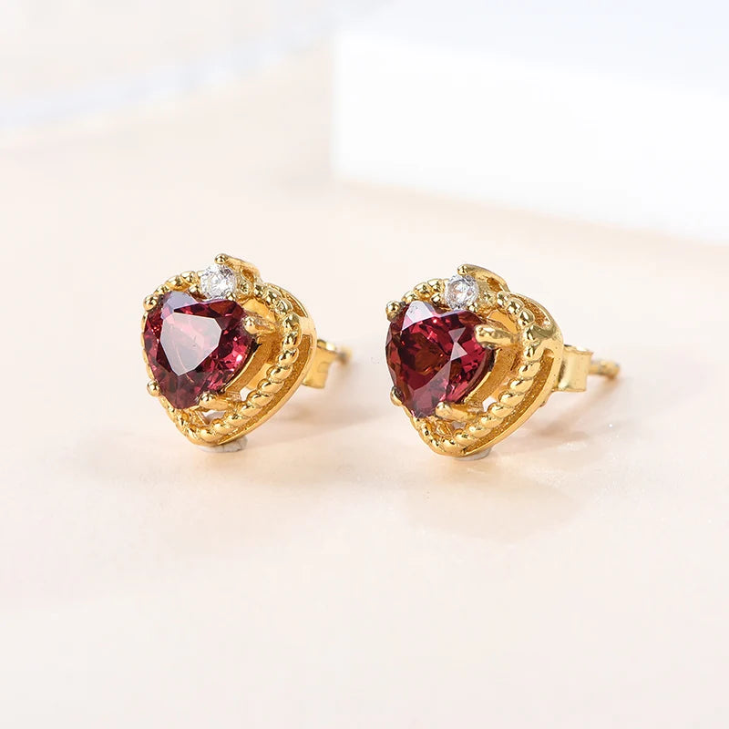 Gioiellieri Genuine Natural Garnet Stud Earrings, 925 Sterling Silver Setting, Hypoallergenic, Bulk Order