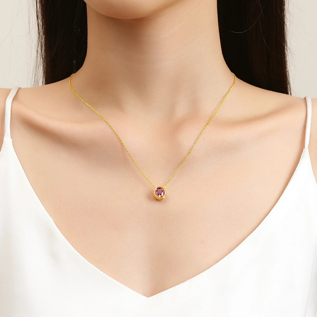 Gioiellieri - Classic 18K Gold Moissanite Women's Pendant Necklace for Bride Statement 12 Month Birthstone Charms Jewelry Gifts