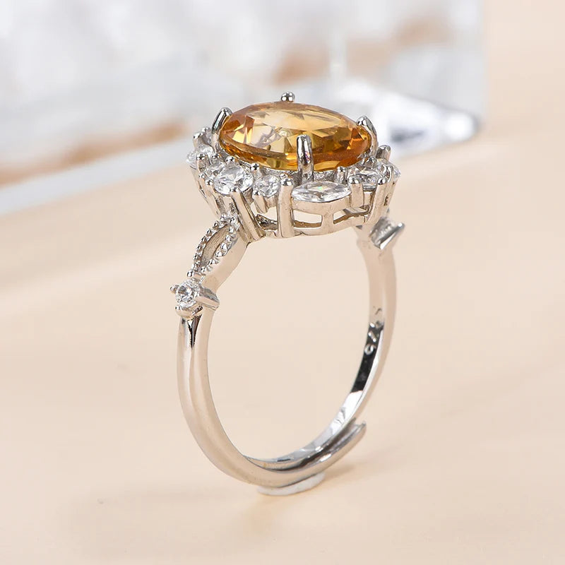 Gioiellieri High-Grade S925 Sterling Silver Oval Cut Citrine Prong Set Natural Stone Rhodium Plated Third Party Certified Luxury Jewelry for