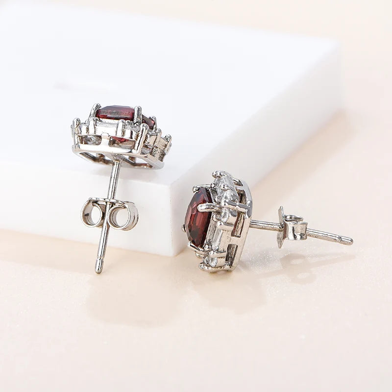 Gioiellieri Natural Garnet Stud Earrings for Women, 925 Sterling Silver Hypoallergenic Ear Jewelry