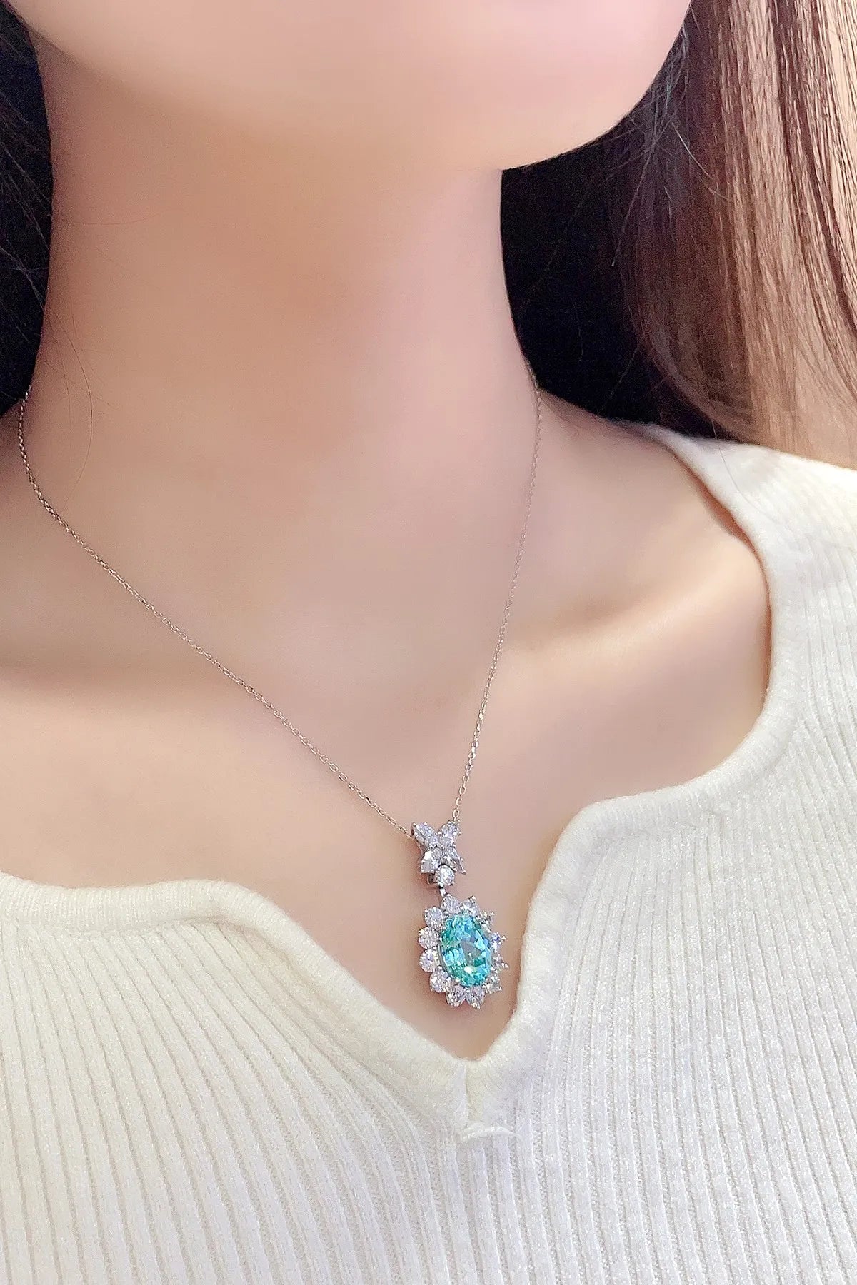 Gemfiori Custom Christmas Paraiba Pendant Necklace 925 Sterling Silver Charms Lab Created Paraiba Necklaces Gift for Her