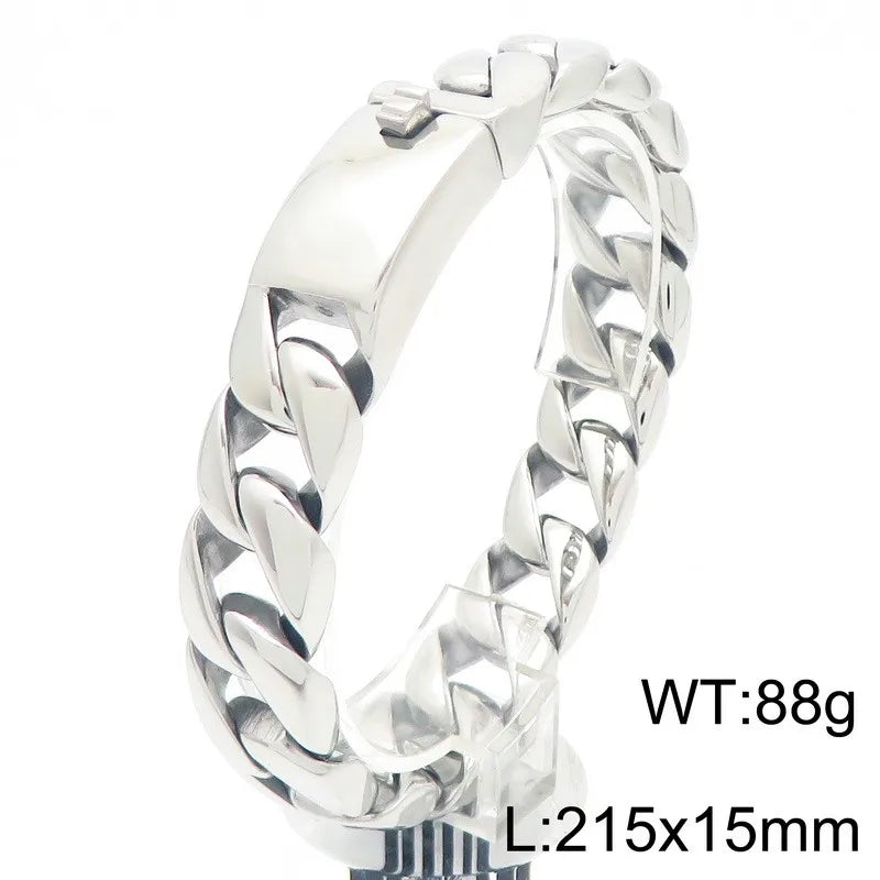 KALEN 15mm Fine Jewelry Fashion Bracelets Stainless Steel Cuban Style Links Bracelet for Men