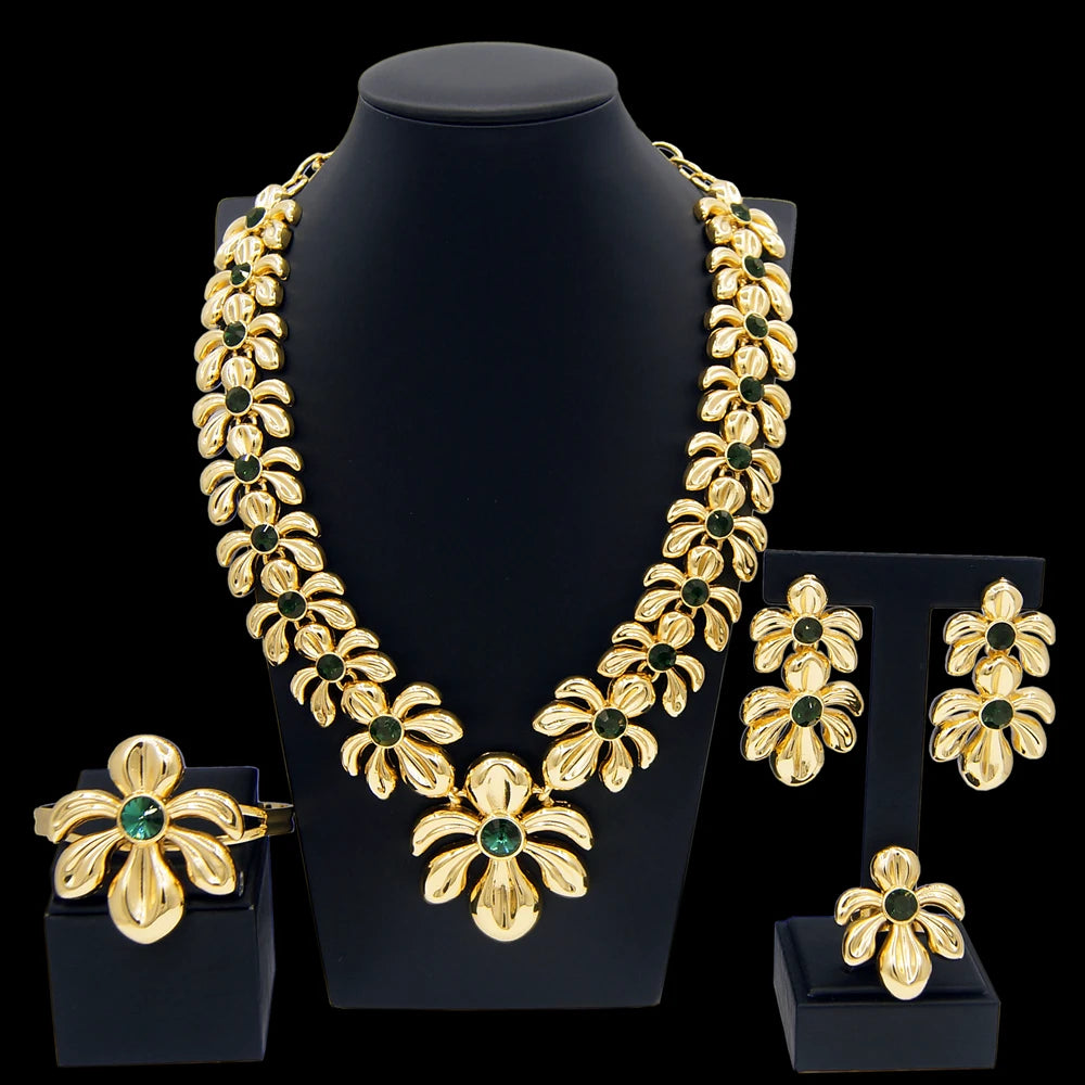 Zhuerrui 18k Pleated Personalized Necklace Bracelet Earrings Ring Jewelry Sets Italian Gold Plated Women's Jewelry Set H00483