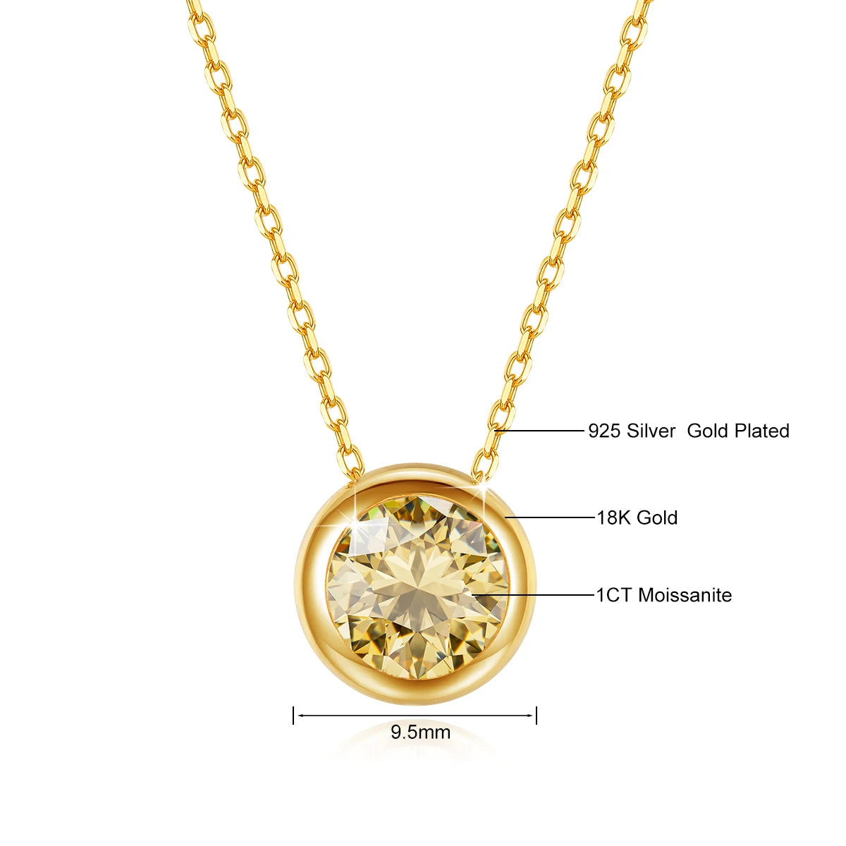 Gioiellieri - Classic 18K Gold Moissanite Women's Pendant Necklace for Bride Statement 12 Month Birthstone Charms Jewelry Gifts