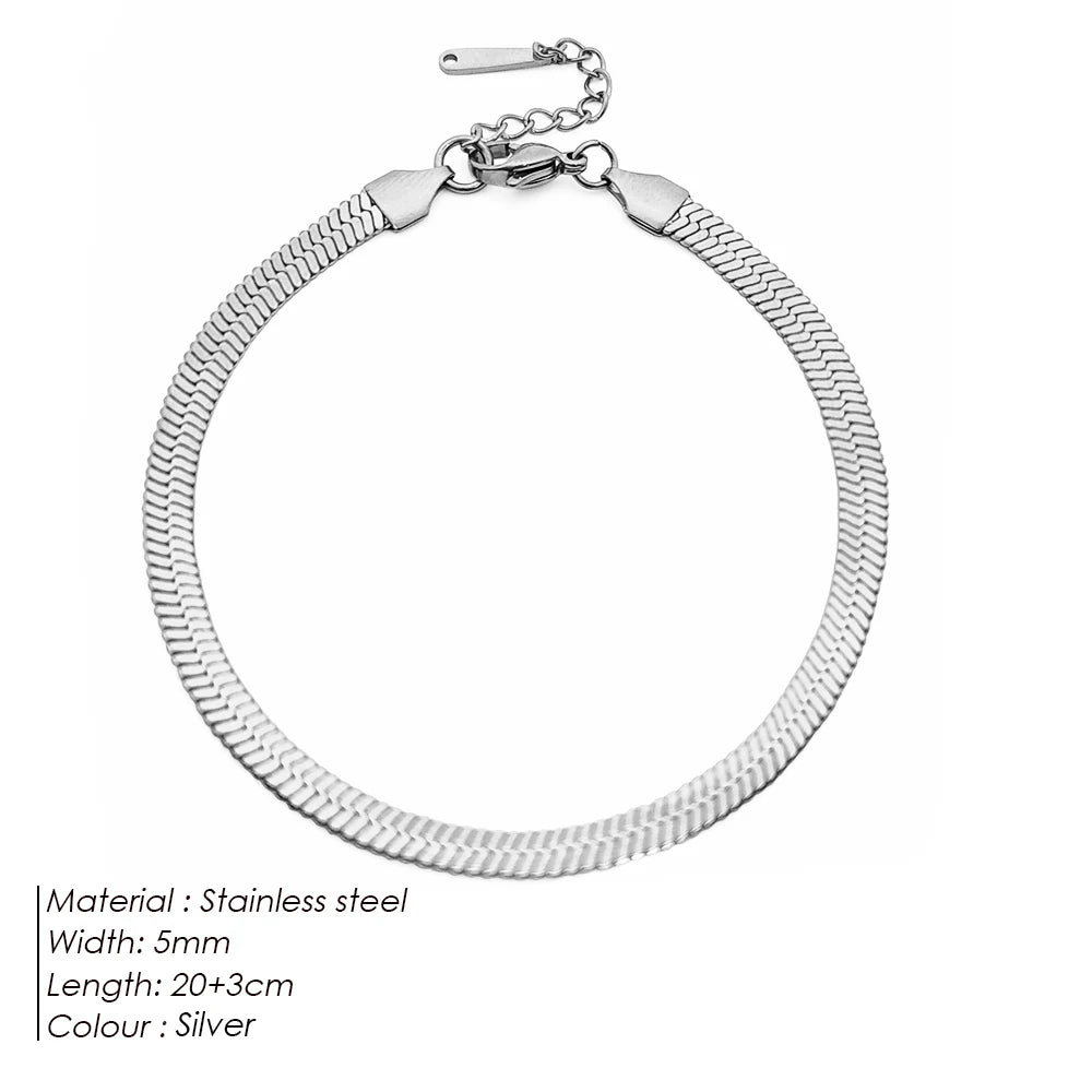 eManco 4MM Gold Snake Chain Classic Anklet Womens Girls Beach Engagement Jewelry Stainless Steel Gift Non-Allergenic
