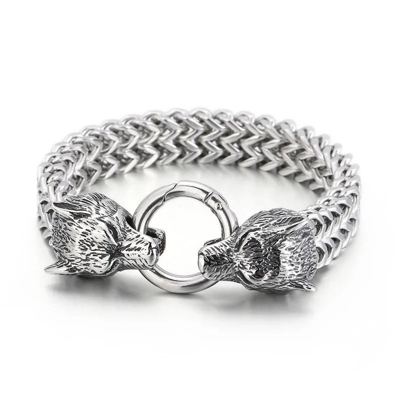 KALEN Viking Wolf Charm Pulseras De Lobos Para Hombre Acero Inoxidable Mexicanas Stainless Steel Bracelet