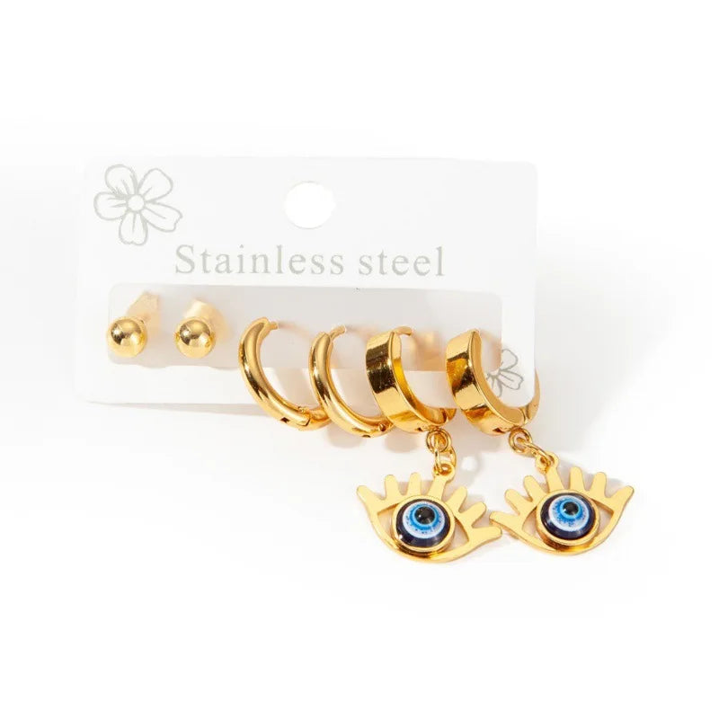 S&S 18K Gold Plated Eye & Heart Hoop Earring Set – Collection