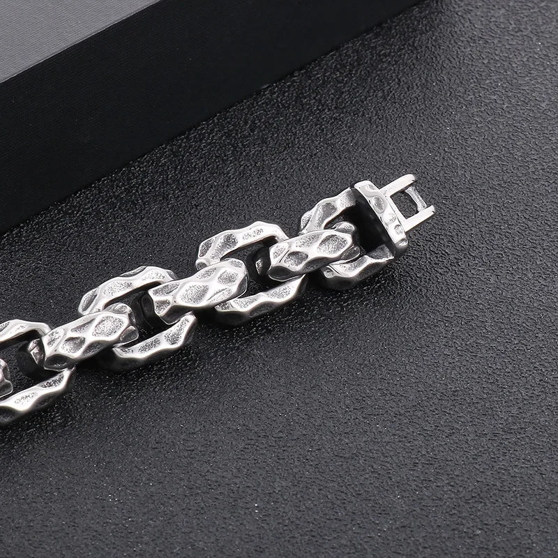 KALEN Men Retro Style Stainless Steel Pitted Surface Square Links Bracelets