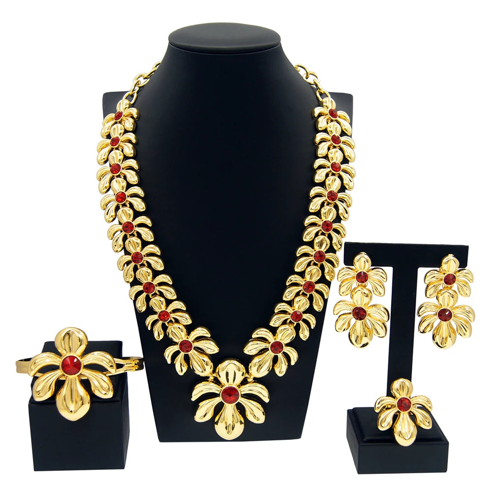 Zhuerrui Choking Necklace Bracelet Earrings Ring Jewelry Set Brazilian Gold Luxury Jewelry Set Gold Plated Jewelry Set H00481