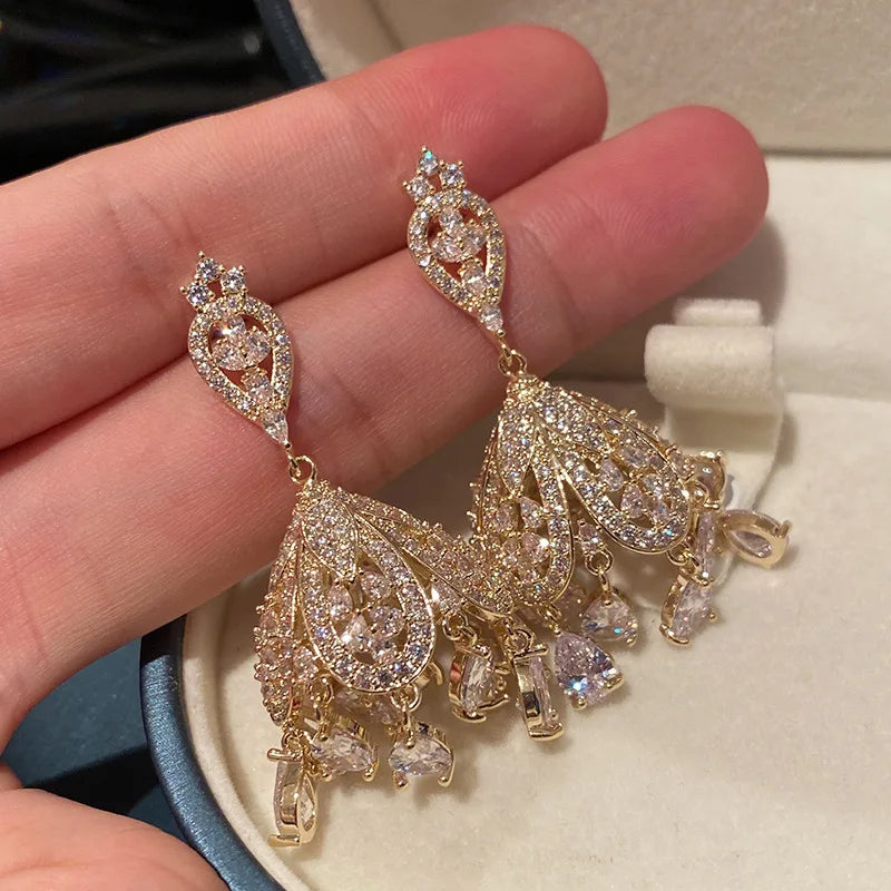 Lantern Palace Lady Statement Jewelry Women Boho Bohemia Kundan Jhumka Indian Gold Dangling Tassel Stud Earrings for Women