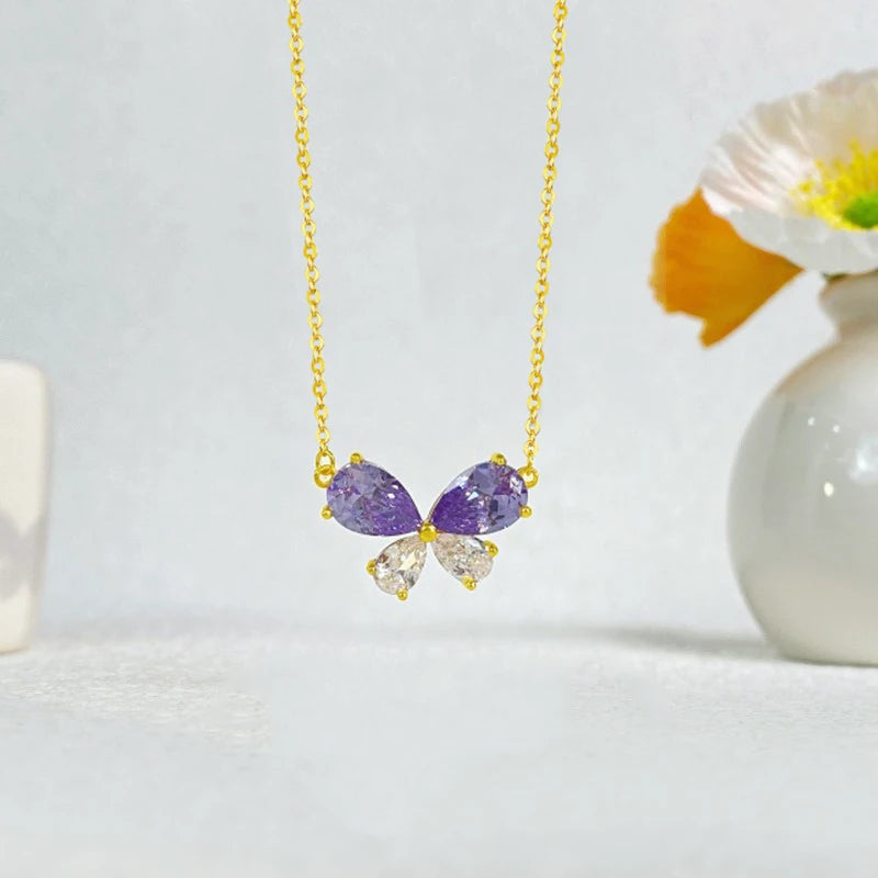 Elegant Women Girls 925 Sterling Silver Butterfly Necklace Engagement Wedding Pear Shape Zirconia Chokers Jewelry Manufacturer