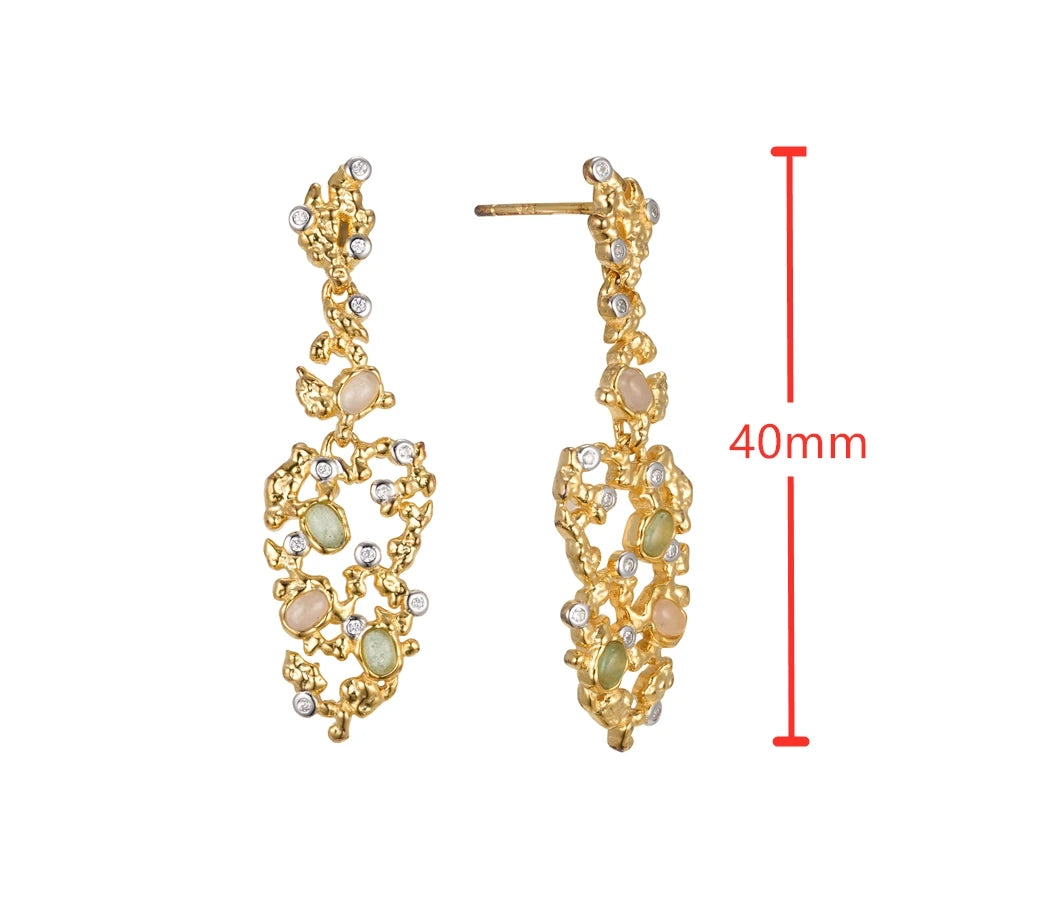 New Women's 925 Silver Green Aventurine Pendant Earrings 18K Gold Plated Wedding Fashion Jewelry Trend
