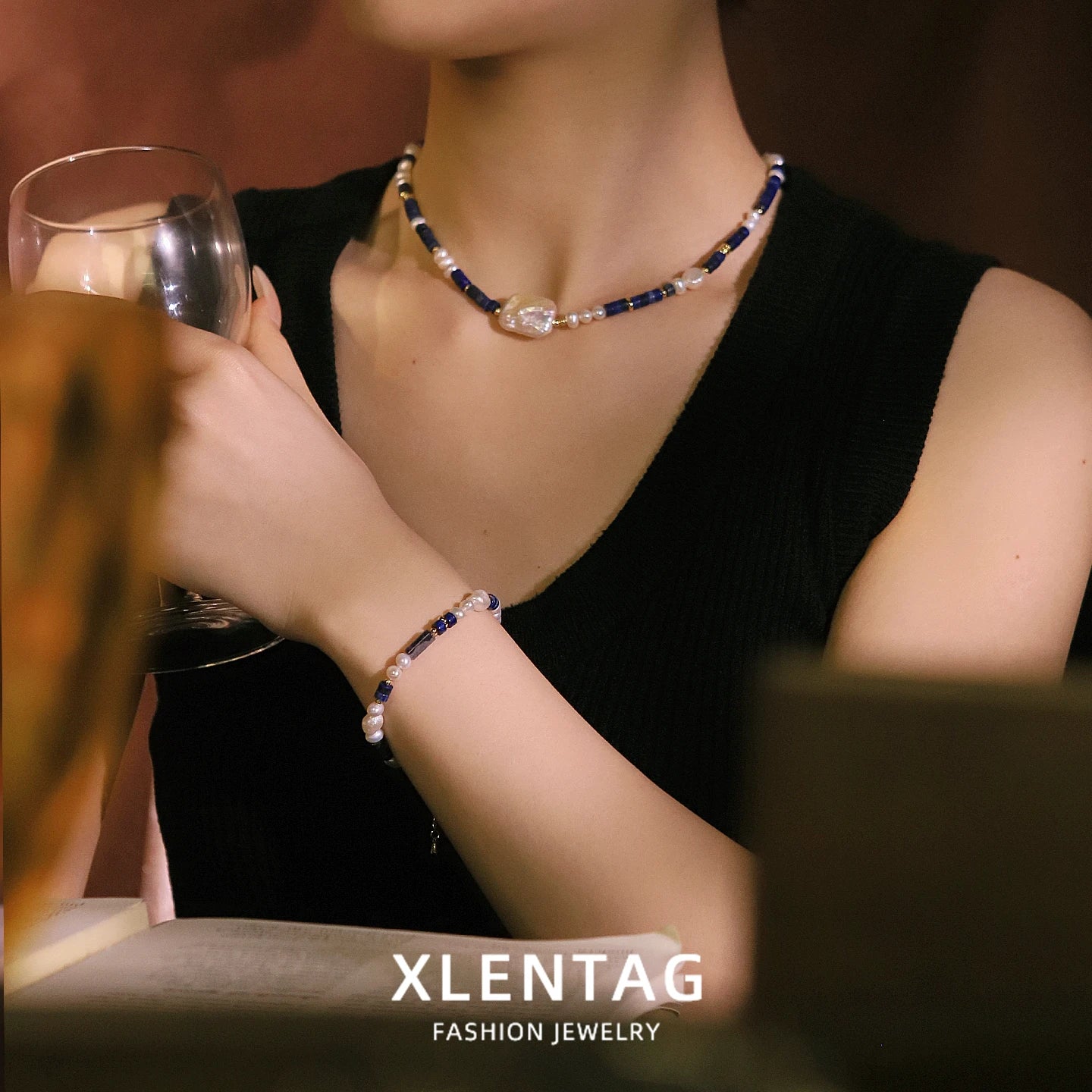 GLSEEVO Natural Freshwater Baroque Pearl & Lapis Lazuli Necklace & Bracelet Set — Bold Statement Jewellery
