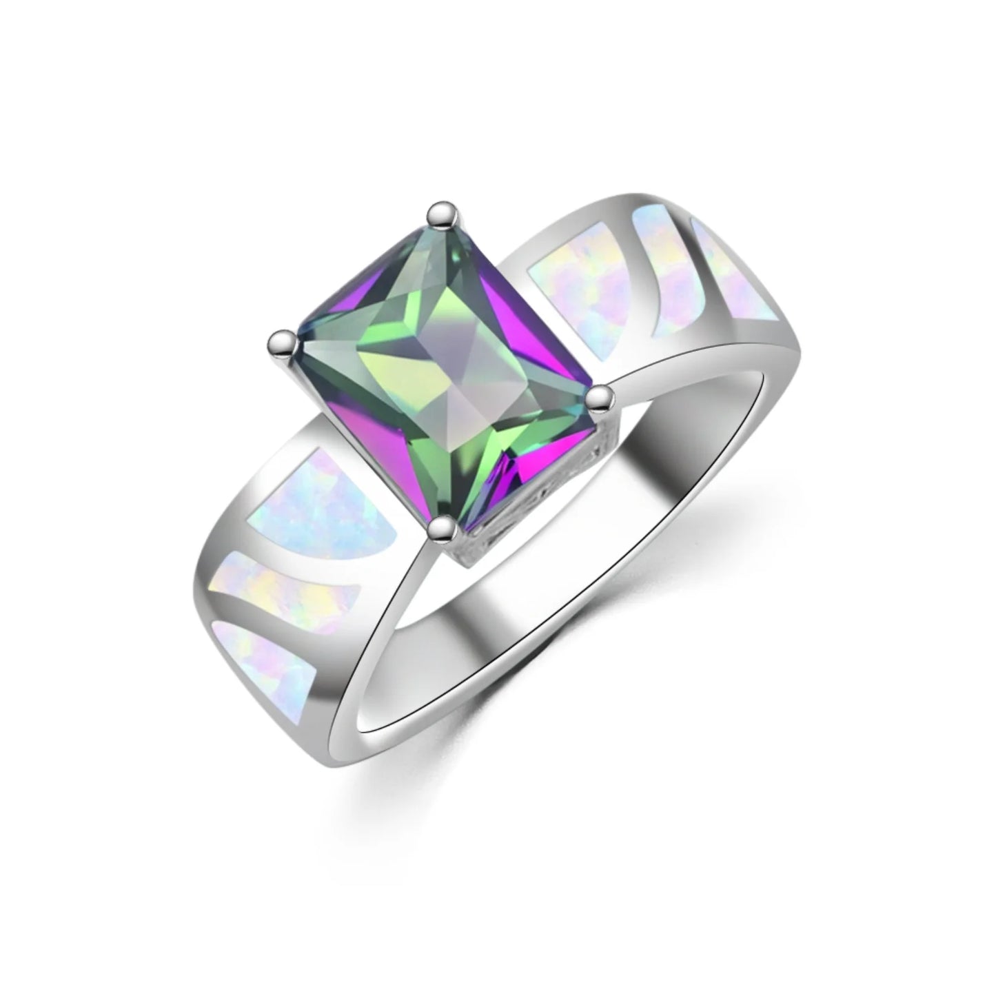 Opal Striped Ring | | Vibrant Rainbow Gem Inlay Fashion Jewelry for Men Women