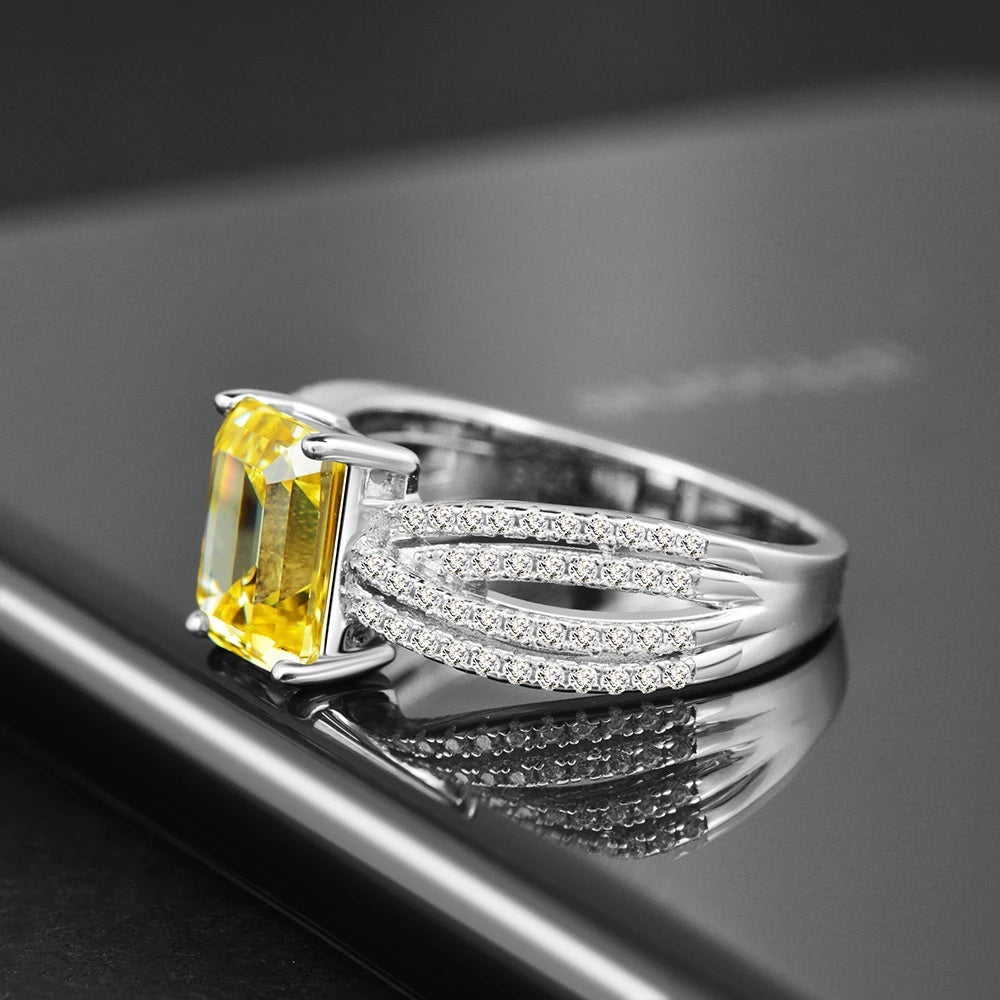 MUSHAN Jewelry Factory 925 Silver Imitation Diamond Ring for Women Luxurious 3 Carat Rectangular 7*9mm