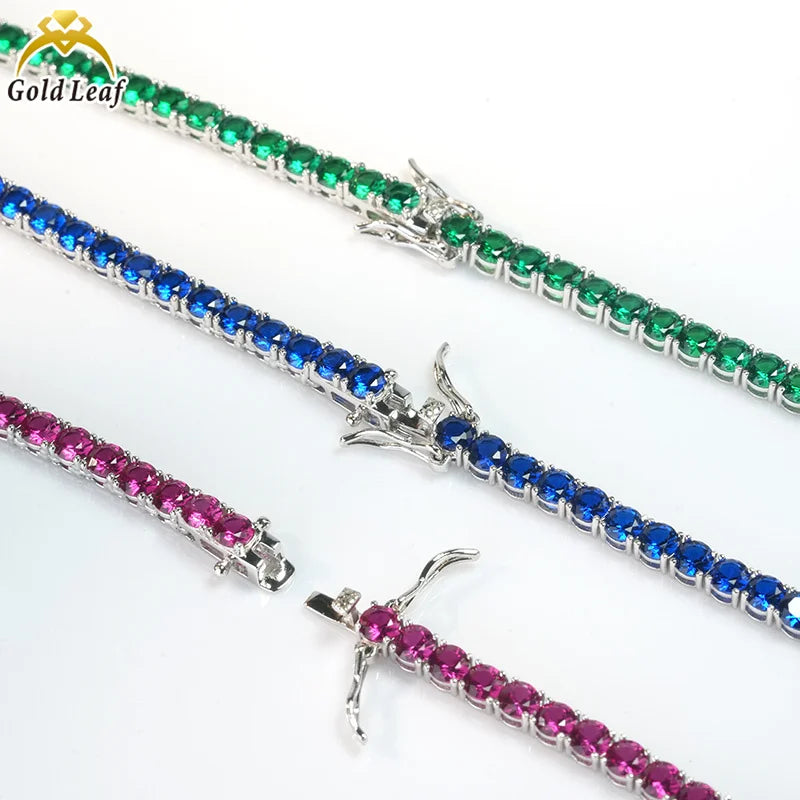 REDheart S&S Hot Sale Trendy Wedding Red Blue Green Four Claws Tennis Bracelet & Necklace Set 925 Sterling Silver White Gold Plated