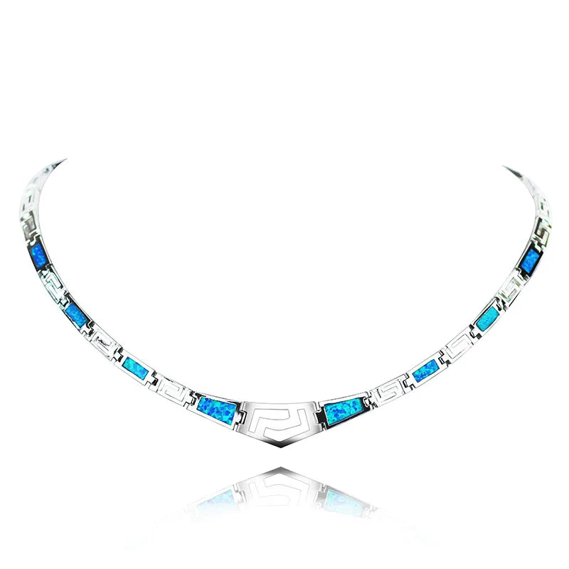 Aobao Opal Geometric Copper Alloy Box Chain Necklace Silver Plated Christian Minimalist Gift
