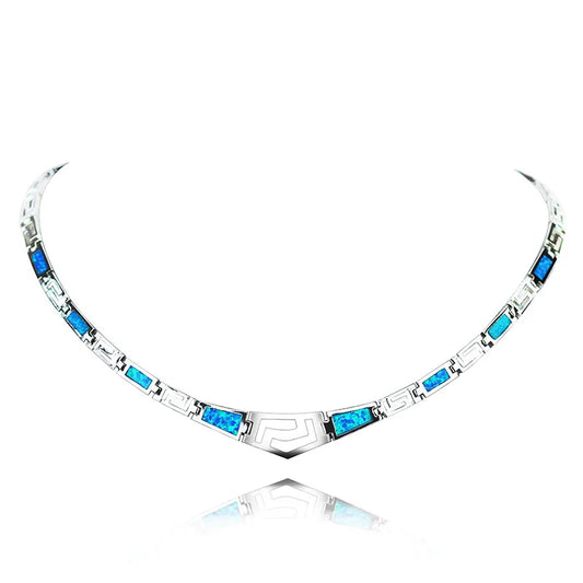 Aobao Opal Geometric Copper Alloy Box Chain Necklace Silver Plated Christian Minimalist Gift