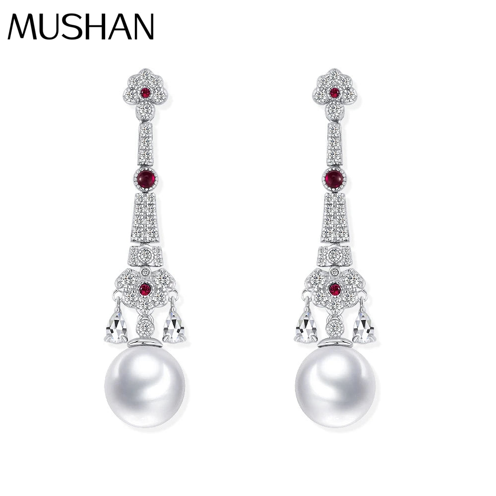 MUSHAN Jewelry Factory Live Streaming Style 925 Silver Round Beaded Half Hole White 10mm Chinese Style National Trend Earrings
