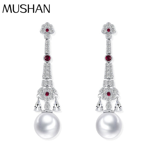 MUSHAN Jewelry Factory Live Streaming Style 925 Silver Round Beaded Half Hole White 10mm Chinese Style National Trend Earrings
