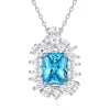 925 Sterling Silver Classic Square Blue Zircon Pendant Necklace | Luxury Blue Stone Clavicle Chain Birthday Gift for Women