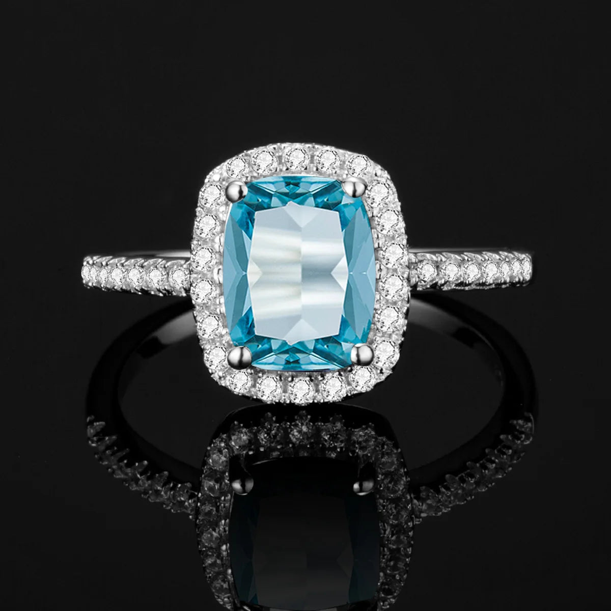 ArtistA 925 Silver Crystal Stone Rings and Pendant Necklace Sets Blue Topaz Aquamarine Gemstone Jewelry Display Set