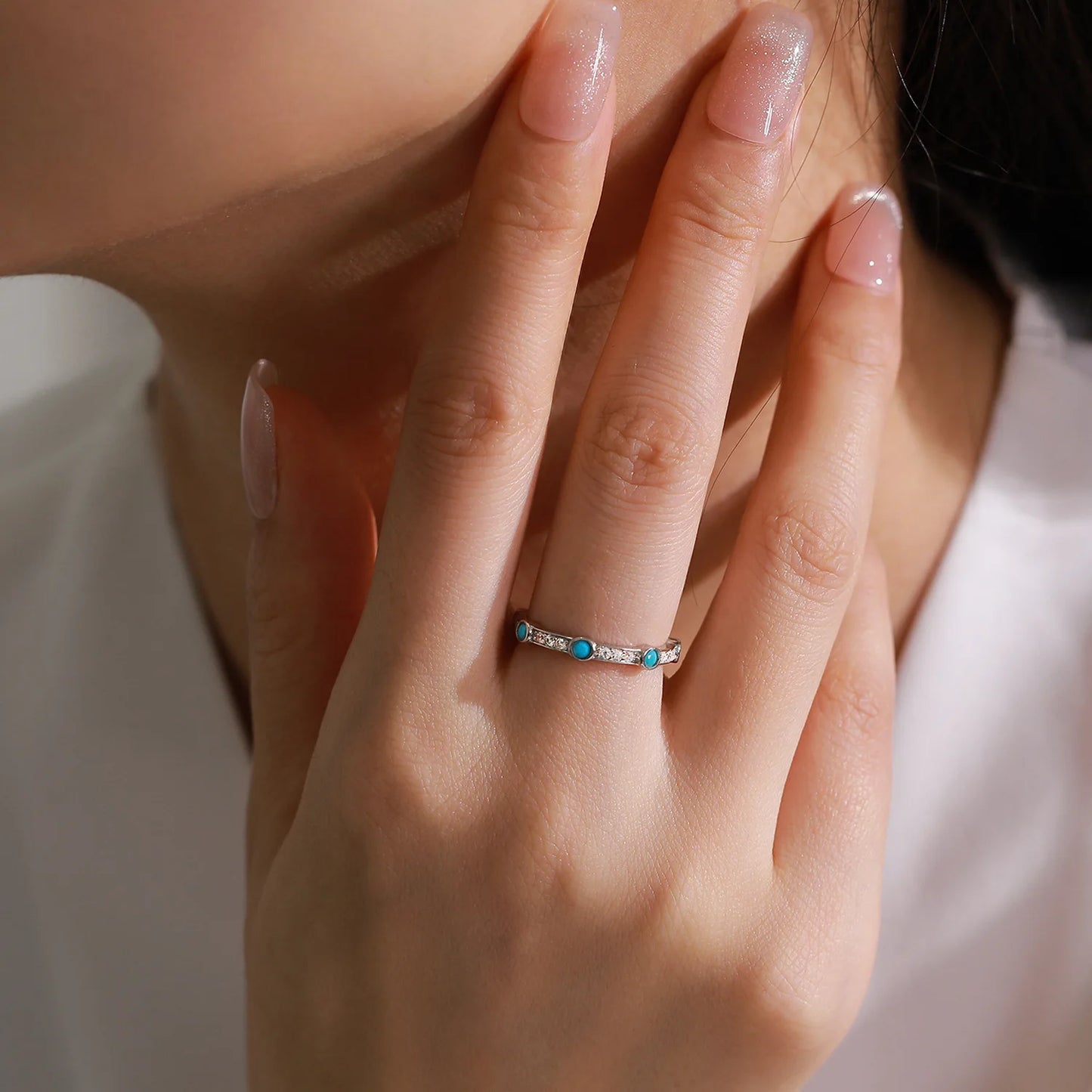 Wholesale 925 Sterling Silver Temperament Turquoise Retro Fashion Ring Earrings Jewelry Set Gift Set