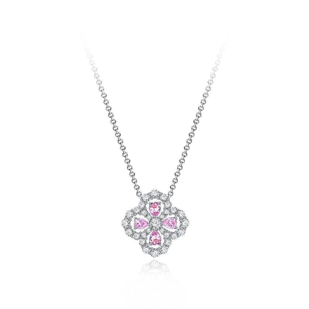 MUSHAN Jewelry Factory New Four Leaf Clover Pendant S925 Pink High Carbon Diamond Water Drop 2.5*4 Design Sense Pendant