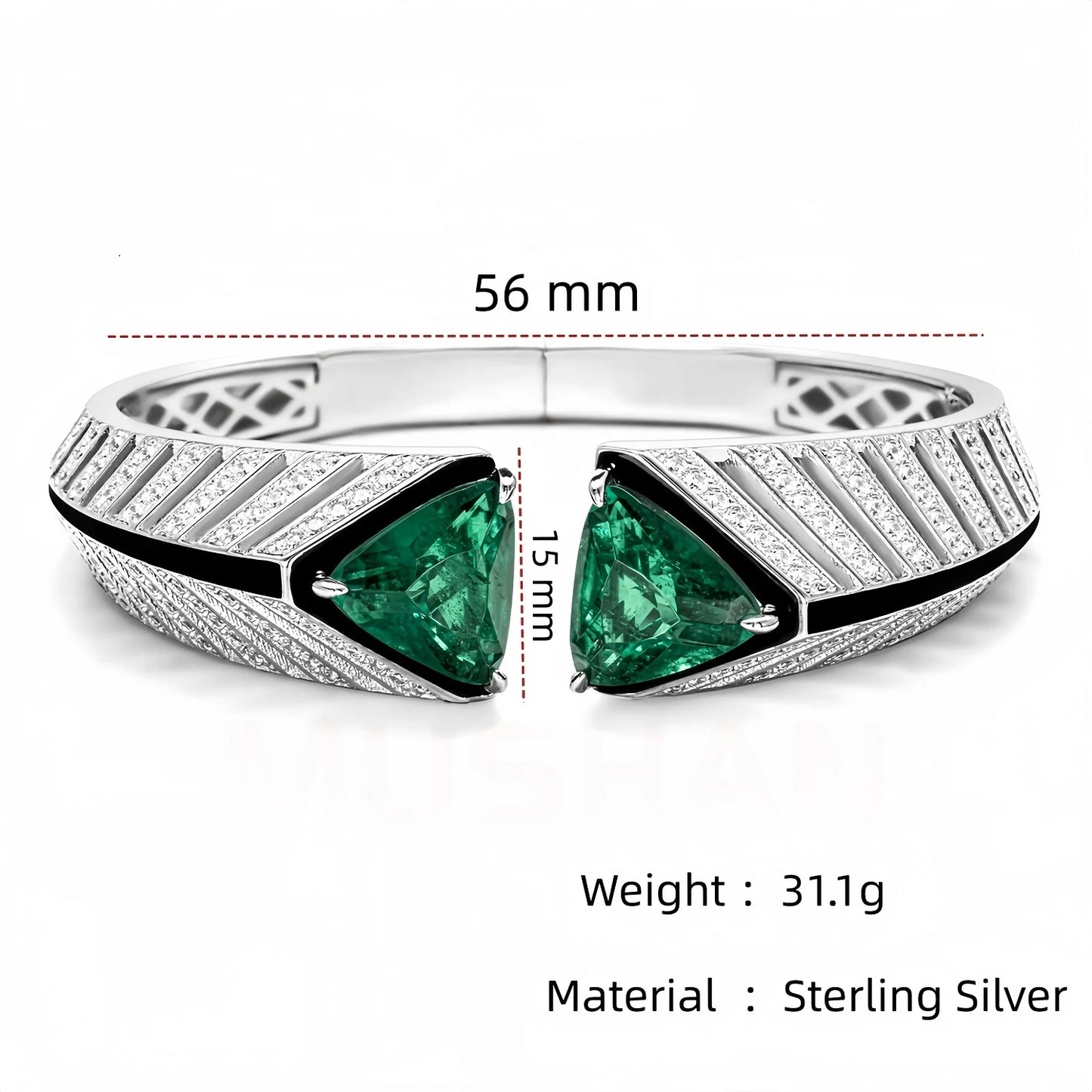 MUSHAN Jewelry Factory s 925 Sterling Silver Bangle Synthetic Gemstones Mozu Green Emerald Jewelry Women Cuff Bracelet Bangles