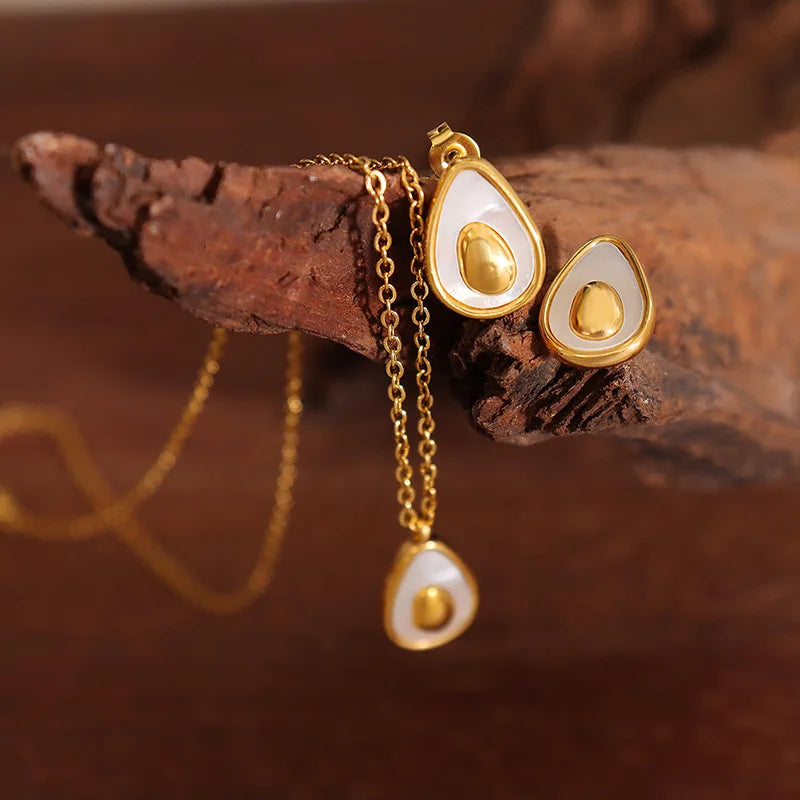 Korean Butterfly Zircon & Pearl Pendant Necklace & Earrings | Gold & Silver Stainless Steel Jewellery