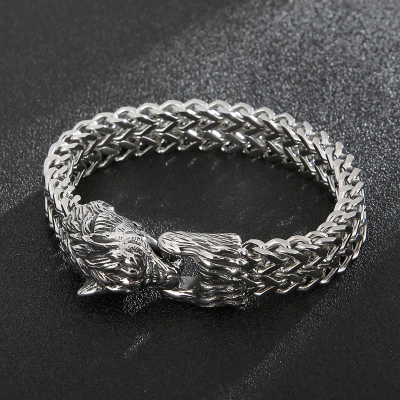 KALEN 22cm Punk Stainless Steel Bracelet Wolf Head Chain Men Bracelet
